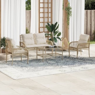 vidaXL 4-tlg. Garten-Sofagarnitur mit Kissen Beige Poly Rattan 368730