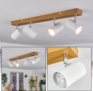 hofstein Deckenleuchte Deckenlampe aus Metall in Holzoptik/Weiß/Chromfarben, ohne Leuchtmittel, Deckenleuchte im modernen Design mit verstellbaren Schirmen, 4 x GU10