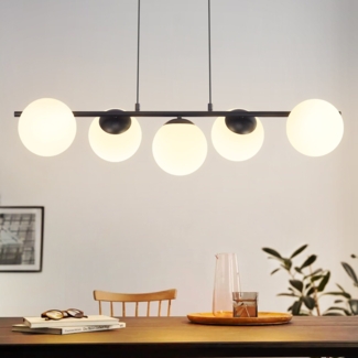 ZMH Pendelleuchte Esstisch Hängeleuchte Schwarz - E27 Glas Hängelampe 5-Flammig Esszimmerlampe Modern 150CM Höhenverstellbar Esstischlampe für Esszimmer Wohnzimmer Bartheke I ohne Leuchtmittel