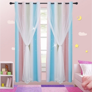 Rosnek Vorhang Ausgehöhlte Sterne, Doppellagige,T üll, Öse, für Kinderzimmer, Schlaufe (1 St), abdunkelnd, H×B:160×130,215×130,243×130.