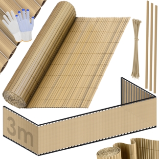 KESSER® PVC Sichtschutzmatte Sichtschutzzaun Balkonverkleidung Windschutz verstärkte Lamellen für Garten Balkon & Terrasse Balkonumrandung inkl Kabelbindern, Abdeckung & Handschuhe 80 x 300 cm, Bambus