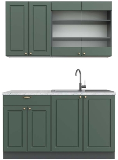 Singleküche Fame-Line Grün-Gold Landhaus/Anthrazit 140 cm , AP Marmor Vicco