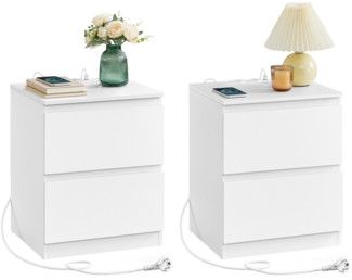 VASAGLE Nachttisch mit Steckdosenleiste, 2er Set, Beistelltisch, 2 Schubladen, 2 AC-Steckdosen, 1 USB-A-Anschlüsse, 1 USB-C-Anschluss, Wohnzimmer Schlafzimmer, modern, wolkenweiß LETDE821W02