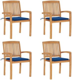 vidaXL Stapelbare Gartenstühle mit Kissen 4 Stk. Massivholz Teak