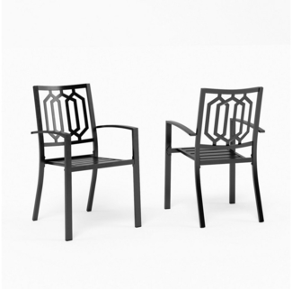 PHI VILLA Gartenstuhl (Draussen Terrasse Gartenstühle Stapelbare Stühle für Esszimmer-Set 2 Pack), Metall