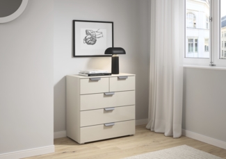 rauch Aditio Box, Kommode, 5 Schubladen, mit Glasfront, mit Softclose-Funktion, Farbe Beige, BxHxT 80x81x42cm