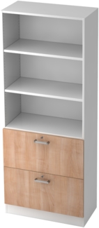 bümö office Aktenschrank mit Hängeregister-Schubladen abschließbar, Büroschrank Holz, 80cm breit in Weiß/Nussbaum - Hängeregistratur für Hängeordner, Büro Schrank mit Chromgriffen, 7300-W-N-CE