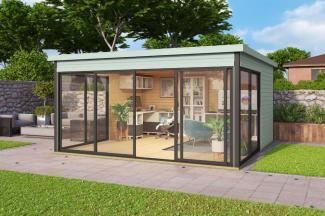 Lasita Maja Gartenhaus Domeo 5-7 Gartenhaus aus Holz in Silber Holzhaus mit 44 mm Wandstärke Blockbohlenhaus