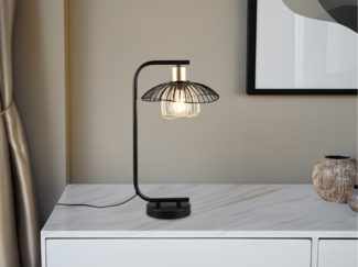 Große Tischleuchte LAURIS mit Gitter Lampenschirm Schwarz Gold, Höhe 44cm