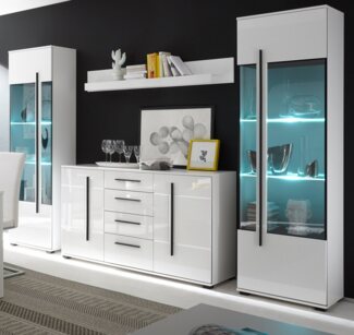 Furn. Design Wohnwand Design-D, (Set 4-teilig, ca. 290 x 200 cm), in weiß Hochglanz, mit Soft-Close