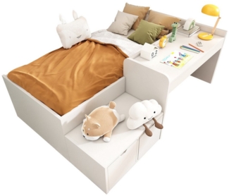 OKWISH Kinderbett Stauraumbett mit Lattenrost (Massiveholz Einzelbett, Jugendbett, 1-tlg, 90 x 200 cm, Ohne Matratze), mit Schreibtisch und Schubladen