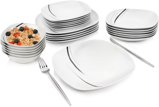 Porzellan Geschirrset Bilgola Black Lines, Kombiservice 24 teilig für 6 Personen