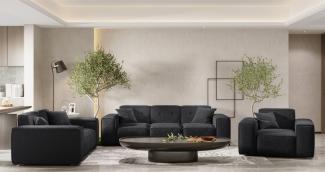 Sofaset Designersofa CESINA 3-2-1 in Stoff Ascot Bukla Schwarz