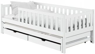 Kids Collective Kinderbett mit Rausfallschutz, Lattenrost und optionaler Matratze, Kinder Bett (mit Ausziehbett und zwei Schubladen), 80x180 cm: von 3. bis 12. Lebensjahr, weiß, mit Matratze