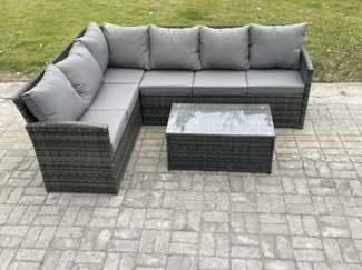 Fimous Gartenmöbel-Set aus Rattan mit Rechteckiger Couchtisch Dunkelgrau gemischt
