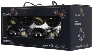 Decoris Weihnachtskugeln aus Glas Ø 5, 6, 7 cm schwarz 20 Stück