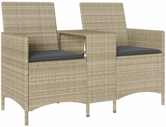 vidaXL Gartensofa 2-Sitzer mit Tisch und Kissen Hellgrau Poly Rattan 4003889
