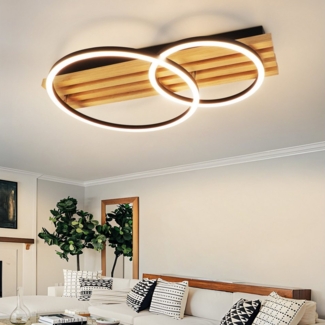 Nettlife LED Deckenleuchte Dimmbar Holz 3 Ringe 46W Modern Deckenlampe 70cm Wohnzimmer, mit Fernbedienung, LED fest integriert, für Schlafzimmer Büro Küche