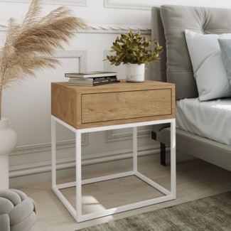 AX LIVING Nachttisch Kommode Aleio 45 cm Eiche Wotan, weißes Gestell