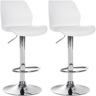 2er Set Barhocker BOSEN - Kunststoff Weiß 39 x 42 x 82 cm | Barstuhl Höhenverstellbar Mit Lehne Drehbar Tresenhocker Tresenstuhl Kneipenhocker