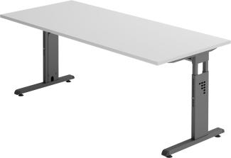 bümö® Schreibtisch O-Serie höhenverstellbar, Tischplatte 180 x 80 cm in grau, Gestell in graphit