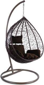 Luxus Hängesessel Miami XL Polyrattan Korb und Gestell braun Kissen dkl. braun