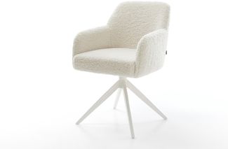 Drehstuhl Greg-Flex Teddystoff Beige Kreuzgestell breit Weiß 360° drehbar Wippfunktion Taschenfederkern