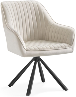 SONGMICS Esszimmerstuhl, Küchenstuhl, Sessel drehbar, Samt, Polsterstuhl mit Armlehnen, bis 120 kg belastbar, Stahlbeine, für Esszimmer Küche, cappuccinobeige-tintenschwarz