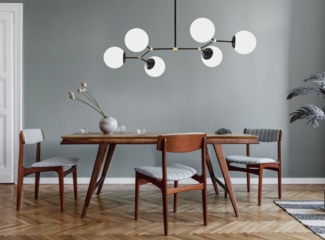 Vente-unique - Deckenleuchte mit 6 Leuchten - 100x52 cm - Weiß & Goldfarben - DAMAR