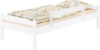 Einzelbett massiv Kiefer weiß 90x200 Futonbett Holzbett mit Kindersicherung und Rollrost inkl.