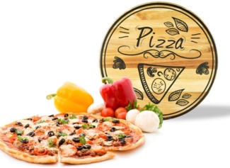 Pizzateller mit Pizza Motiv ø30cm drehbar Holzteller Drehplatte Käseteller Speiseteller