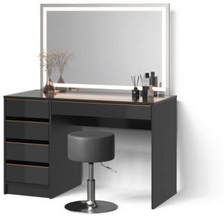 Livinity® Schminktisch Imola, Schwarz/Gold/Gold, mit LED-Spiegel und Hocker