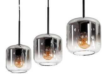 hofstein Hängeleuchte Hängelampe aus Metall/Glas in Schwarz/Rauchfarben/Klar, ohne Leuchtmittel, im Vintage/Retro Design, Glasschrime Ø15cm, 3x E27, ohne Leuchtmittel