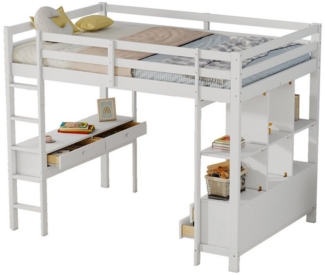 Ulife Etagenbett Kiefer Kinderhochbett mit Stauraumschubladen und Unterbettschreibtisch (1-St, Ohne Matratze), 140*200cm