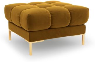 Micadoni Samtstoff Pouf Hocker Mamaia | Bezug Yellow | Beinfarbe Gold Metal