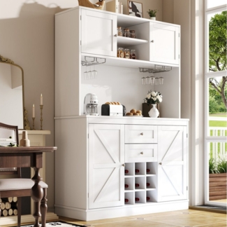 Odikalo Küchenbuffet Küchenschrank Anrichte Hochschrank Weinregal Sideboard Schwarz/Weiß