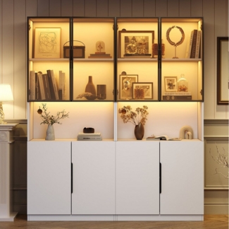 BlingBin Vitrine Glasvitrine Hochschrank Glashängeschrank mit LED-Leuchten (1er Set, 1-St, Vitrine mit Glastüren, 30 x 160 x 200 cm) Bücherregal für Sammlerstücke,einstellbare Farbtemperatur & Helligkeit