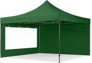 4x4 m Faltpavillon, PREMIUM Stahl 40mm, Seitenteile mit Panoramafenstern, dunkelgrün