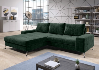 AX LIVING Eckschlafcouch mit Bettkasten Artemia 275 cm Grün Samt L