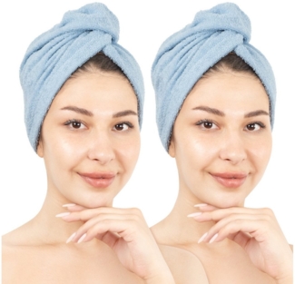 HAMMETEX Turban-Handtuch 2er Set Haarturban Damen, 100% Baumwolle, Flauschig & Schnelltrocknend, Frottier (Set, 2-St), Uni-Farben, weich