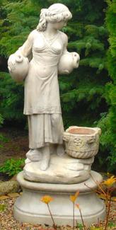 Casa Padrino Jugendstil Wasserspeier Skulptur Frau mit Krügen und dekorativem Blumentopf Grau 63x61 x H. 140 cm - Gartendeko Statue Steinfigur