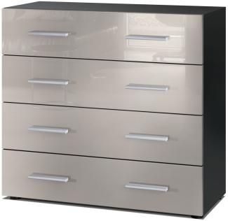 Vladon Sideboard Pavos, Kommode mit 4 Schubladen, Schwarz matt/Sandgrau Hochglanz (76 x 72 x 35 cm)