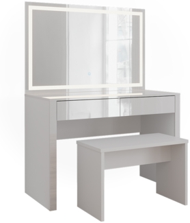 Vicco Schminktisch Weiß Hochglanz/Weiß 110 cm mit LED-Spiegel und Bank, Annabelle