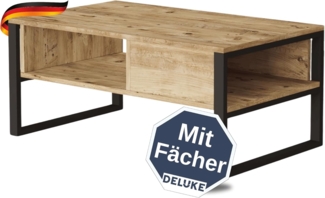 DELUKE® Couchtisch mit Stauraum LOPA - 100 x 60 x 44,5 cm Stubentisch rechteckig Wohnzimmertisch Holzoptik Sofatisch Kaffeetisch Beistelltisch eckig Tisch für Couch Eiche rustikal/Schwarz