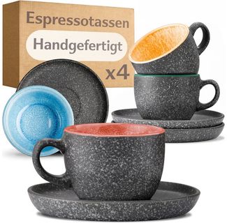 Cosumy Cappuccinotasse Espressotassen mit Untertassen 4er Set - 90 ml Keramik bunt, 8-tlg, Keramik, Warm