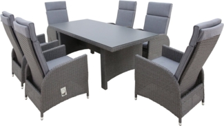 KONIFERA Garten-Essgruppe »Newcastle«, (Set, 13-tlg, 6 Sessel, Rückenlehne verstellbar, Tisch 95 x 200 x 75 cm, inkl. Auflagen), Aluminium/Polyrattan