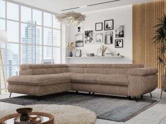 MKS MÖBEL Ecksofa PETER L, Set, Ecksofa L-form, HR35-Schaum, Wellenfederkern, Bettfunktion, Einstellbare Kopfstützen, Bettkasten