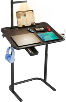 SAIJI Höhenverstellbarer Eckschreibtisch mit Lampen, Buchständer, Schublade