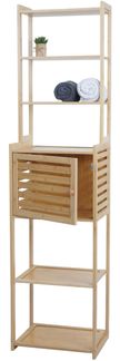 Bambus Regal HWC-O74, Badschrank Badezimmerschrank, Türe Staufächer 165x42x30cm