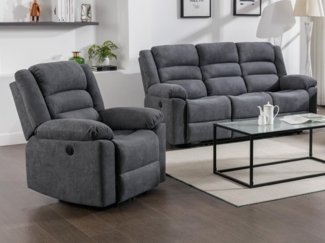 Vente-unique - 3-Sitzer-Sofa & elektrischer Relaxsessel - Grau - Stoff - BUROLO